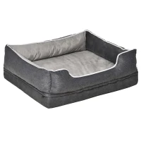 PawHut Lit pour animaux de compagnie panier pour chien orthopédique mousse à mémoire avec housse lavable amovible 75 x 60 x 20 cm gris blanc(m-1)