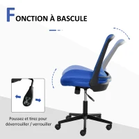 Vinsetto Chaise de bureau ergonomique fonction bascule hauteur réglable pivotant 360° revêtement maille bleu(m-5)