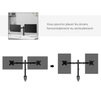 Vinsetto Support écran PC à double support pour 2 moniteur de 13-32 pouces réglable en hauteur inclinable et pivotant supportant VESA 75x75/100x100 mm en acier stable noir(m-6)