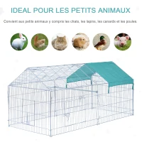 PawHut Parc enclos acier cage extérieure dim. 2,20L x 1,03l x 1,03H cm 3 portes et trappe surface abrité PE vert(m-6)