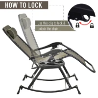 Outsunny Garden Rocking Chair Folding Recliner Outdoor Adjustable Sun Lounger Rocker Zero-Gravity Seat with Headrest Side Holder Patio Deck - Grey(m-8)