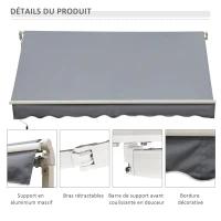 Outsunny Store banne manuel rétractable aluminium polyester imperméabilisé 4L x 2,5l m gris(m-5)