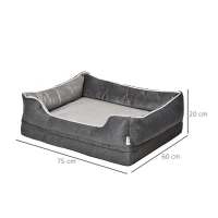 PawHut Lit pour animaux de compagnie panier pour chien orthopédique mousse à mémoire avec housse lavable amovible 75 x 60 x 20 cm gris blanc(m-3)