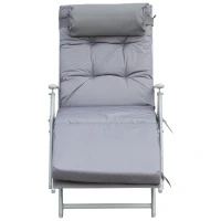 Outsunny Steel Frame Outdoor Garden Padded Sun Lounger w/ Pillow Grey(m-10)