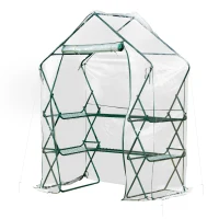 Outsunny Serre de jardin pliable 6 tablettes dim. 1,43L x 0,73l x 1,95H m porte déroulante acier vert PVC haute densité transparent(m-1)