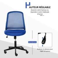 Vinsetto Chaise de bureau ergonomique fonction bascule hauteur réglable pivotant 360° revêtement maille bleu(m-6)