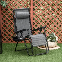Outsunny Zero Gravity Garden Deck Folding Chair Texteline Patio Sun Lounger Reclining Seat with Cup Holder & Canopy Shade - Grey(m-2)