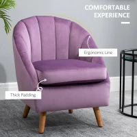 HOMCOM Velvet Armchair, Modern Accent Chair, Upholstered Tub Chair with Solid Wood Legs and Seat Cushion for Living Room, Violet(m-5)