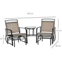 Outsunny Double Outdoor Glider Chair, 2 Seater Patio Rocking Chairs, Swing Bench with Tempered Glass Table, Breathable Mesh Fabric for Backyard, Garden, Porch, Brown(m-3)