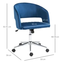 Vinsetto Chaise de bureau design contemporain hauteur réglable pivotant 360° piètement chromé velours bleu(m-3)