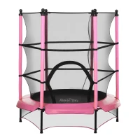 HOMCOM Trampoline Enfant Ø 1,40 × 1,58H m Filet de sécurité Porte zipée Couvre-Ressorts 6 poteaux rembourrés Inclus Rose(m-1)