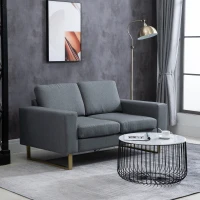 HOMCOM Modern Double 2 Seat Sofa Compact Loveseat Couch Padded Linen Upholstery Steel Leg Grey(m-13)