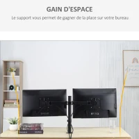 Vinsetto Support écran PC à double support pour 2 moniteur de 13-32 pouces réglable en hauteur inclinable et pivotant supportant VESA 75x75/100x100 mm en acier stable noir(m-7)