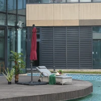 Outsunny Parasol déporté rond inclinable rotatif 360° manivelle piètement acier mât alu. dim. Ø 3 x 2,4H m polyester haute densité bordeaux(m-5)