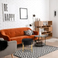 HOMCOM Tabouret rond style art déco châssis piètement acier doré assise aspect velours noir(m-2)