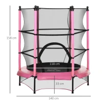 HOMCOM Trampoline Enfant Ø 1,40 × 1,58H m Filet de sécurité Porte zipée Couvre-Ressorts 6 poteaux rembourrés Inclus Rose(m-3)