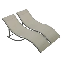 Outsunny Set of 2 S-shaped Lounge Chair Foldable Sleeping Bed 165x61x63cm Khaki(m-1)
