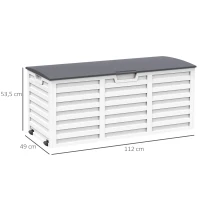 Outsunny Coffre de Jardin Malle de Rangement dim. 112L x 49l x 53H cm 2 roulettes polypropylène texturé Imitation Lattes de Bois Blanc Gris(m-3)