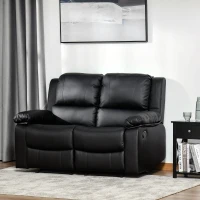 HOMCOM Divano Letto 2 Posti con Schienale Regolabile in Similpelle, 95x141,5x94,5cm, Nero(m-2)