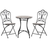 Outsunny Set de gradina in stil bistro cu 3 piese, cu masa de cafea si 2 scaune pliabile(m-1)