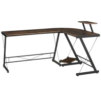 HOMCOM Mesa Escritorio de Oficina de Forma L con Soporte de CPU Estante de Impresora Niveladores Ajustables Gran Espacio Marco Metálico 155x115x91,5 cm Marrón(m-1)