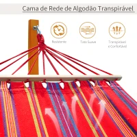 Outsunny Cama Rede com Suporte de Madeira Cama Rede para Praia Campismo Jardim Carga Máxima 120kg 325x118x120cm Madeira e Multicor(m-4)
