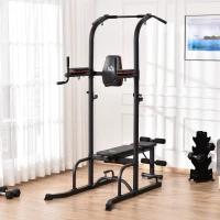 HOMCOM Stazione Fitness con Panca Multifunzione Regolabile e Pieghevole, 187x110x220cm, Nero e Rosso(m-2)