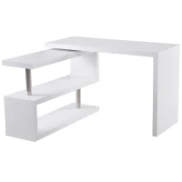 HOMCOM Mesa de Escritorio con Estantería para Hogar de MDF y Acero Inoxidable 187,5x50x76,1 Blanco(m-4)
