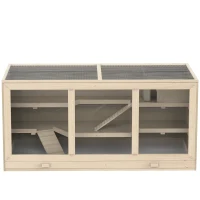 PawHut Gaiola de Hamster Casa para pequenos roedores com bandeja removível 2 plataformas e rampas 115x60x58 cm Madeira natural(m-10)