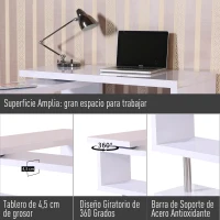 HOMCOM Mesa de Escritorio con Estantería para Hogar de MDF y Acero Inoxidable 187,5x50x76,1 Blanco(m-6)