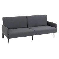 HOMCOM Divano Letto Pieghevole a 2 Posti in Tessuto Effetto Lino e Acciaio, 214x94x81 cm, Grigio(m-1)