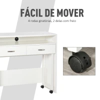 HOMCOM Conjunto de 2 mesas secretária para escritório com rodas 2 gavetas 100x36x88 cm Branco(m-6)