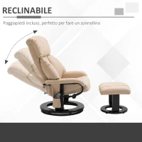 HOMCOM Poltrona Relax Reclinabile e Massaggiante con Pouf Poggiapiedi e Telecomando, 76x80x102 cm Crema(m-6)