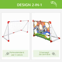 HOMCOM Porta da calcio per Bambini 3-12 anni, Rete da Giardino, Bersagli Inclusi, in Plastica, 116x48x76 cm(m-4)