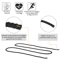 HOMCOM Corda da Allenamento Battle Rope, Ø38mmx12m, Nero e Giallo(m-5)