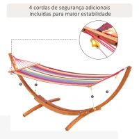 Outsunny Cama Rede com Suporte de Madeira Cama Rede para Praia Campismo Jardim Carga Máxima 120kg 325x118x120cm Madeira e Multicor(m-5)