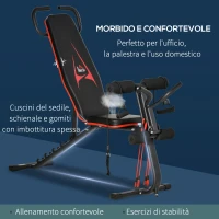 HOMCOM Panca Multifunzione, 6 livelli di Inclinazione, fino a 150 kg, in Acciaio e Pelle sintetica, 145x49x57-127 cm, Nera e Rossa(m-5)