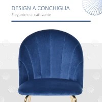 HOMCOM Set di 2 Sedie da Cucina Sedie da Pranzo con Schienale Tessuto Poliestere Gambe in Metallo Blu+Oro 52 x 52 x 81 cm(m-4)