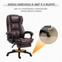 Vinsetto Sedia da Ufficio Massaggiante e Girevole con Funzione Reclinabile, 68,5x68,5x119-127 cm, Marrone(m-7)