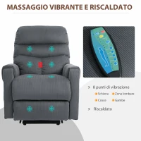 HOMCOM Poltrona Reclinabile Massaggiante con Telecomando, in Poliestere e Metallo, 79x97x103 cm, Grigio(m-7)