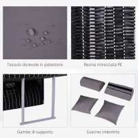 Outsunny Sdraio da Spiaggia Reclinabile a 2 Posti con Tettuccio Parasole e Cassetti, Grigio(m-6)