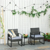 Outsunny Set da Giardino in Rattan 3 pezzi, 2 Poltrone con Cuscino e Tavolino, Grigio(m-2)