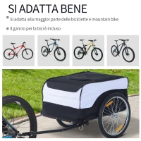 HOMCOM Rimorchio per Bici in Acciaio e Tessuto Oxford, Carico 40 kg, 140x77x65cm Nero e Bianco(m-4)