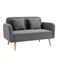 HOMCOM Divano Doppio Rivestimento con Cuscini, Divanetto in Tessuto, Design Compatto Moderno a Due Posti, Regolabile in Altezza, Vellutato, Poliestere, Gomma, Legno, Schiuma, 130 x 70 x 80 cm, Grigio e Naturale(m-1)