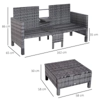 Outsunny Set da Giardino 3 Pezzi con Divano a 2 Posti e 2 Sgabelli con Cuscini, in Rattan PE e Metallo(m-3)