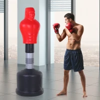 HOMCOM Sacco da Boxe da Terra con Manichino e Regolabile in Altezza Fino 190cm, Rosso e Nero(m-2)