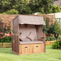 Outsunny Sdraio da Spiaggia Reclinabile a 2 Posti con Tettuccio Parasole, Color Tortora(m-2)