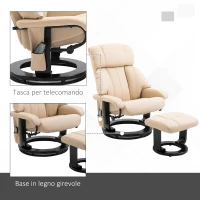 HOMCOM Poltrona Relax Reclinabile e Massaggiante con Pouf Poggiapiedi e Telecomando, 76x80x102 cm Crema(m-7)