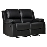 HOMCOM Divano Letto 2 Posti con Schienale Regolabile in Similpelle, 95x141,5x94,5cm, Nero(m-1)