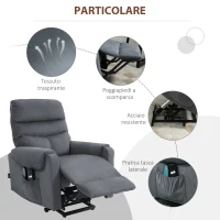 HOMCOM Poltrona Reclinabile Massaggiante con Telecomando, in Poliestere e Metallo, 79x97x103 cm, Grigio(m-4)